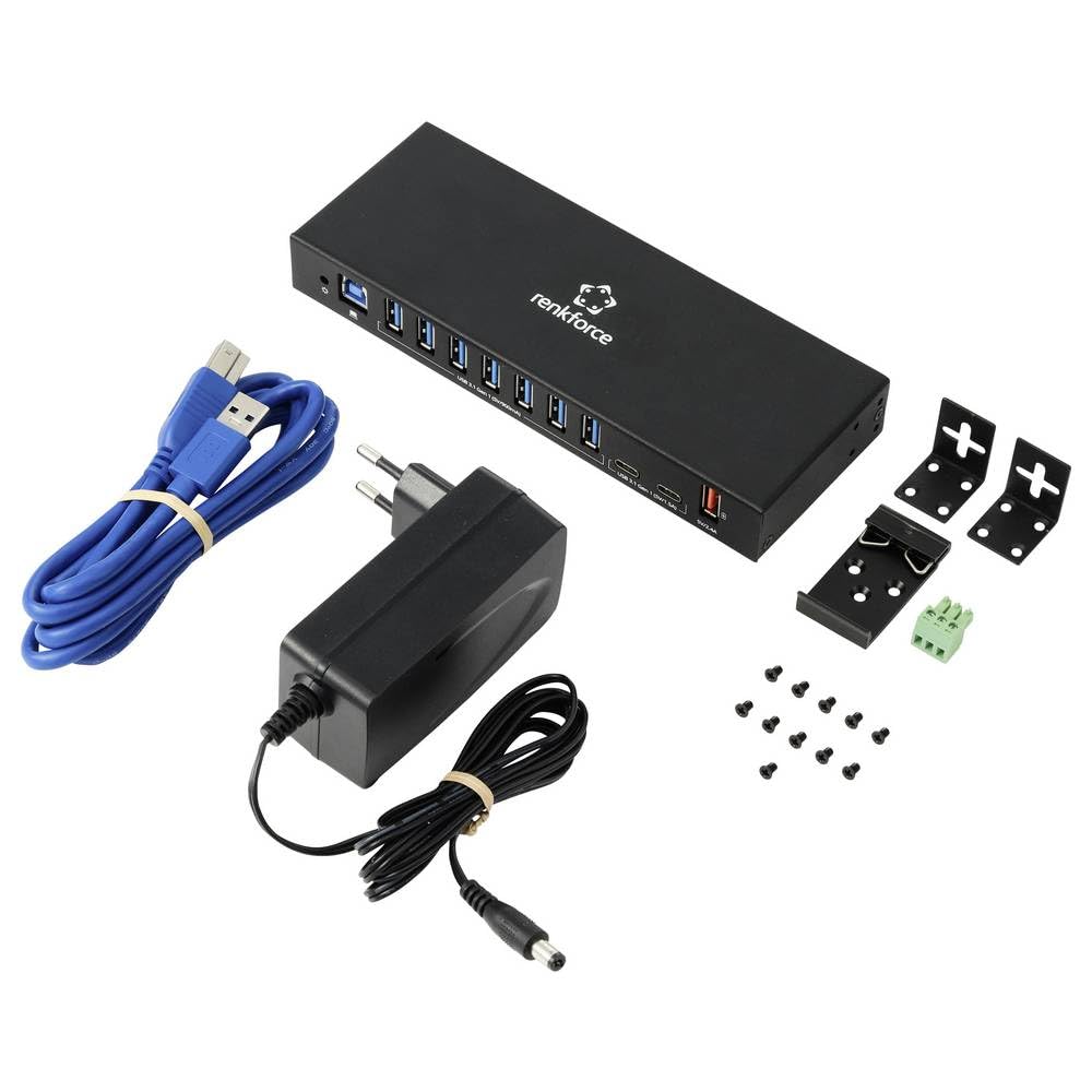 Renkforce RF-7403762 Hub USB 10 Ports USB-A, USB-C® USB 3.2 Gen1 5 GBit/s pour Applications industrielles Noir RF-IH10-
