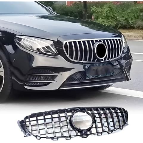MCARCAR KIT Front Grille Grill for Mercedes Benz W213 E250 E350 E400 2017-2020 Front Grille with Camera Hole (Silver) Cover