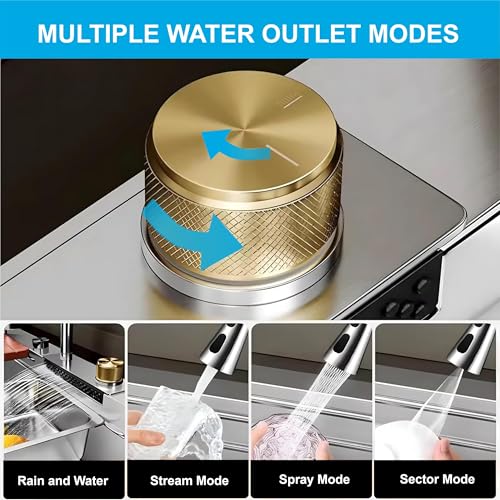 Image of Fossa 30x18x9 Inches Single Bowl Waterfall Kitchen Sink, Nano 304 Grade Stainless Steel, Rectangular Workstation,Faucet with all Accessories,Brushed Silver Matte Finish