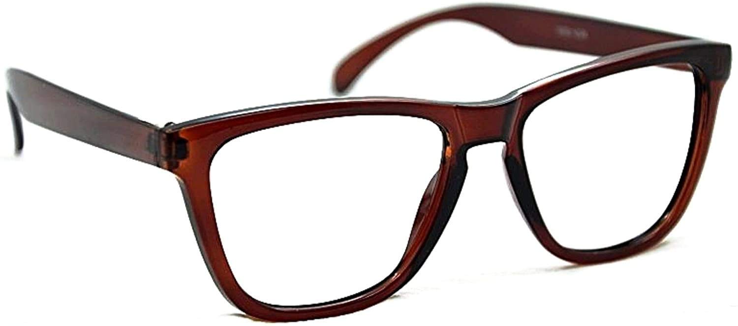Fads & Fashions Unisex Brown Geek Nerd Retro Large Framed Oversized Reading Glasses Choose From 8 Frame Colours 9130 (, 4.0)