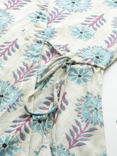 Image of feranoid Floral Print Angrakha 3 Sleeves Flared Kurti