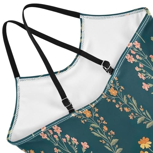 Wildflowers Botanicals Orange Green Girls 1 Piece Swimsuit, Beach Bathing Suit 3-10 Y with Adjustable Shoulder Strap, 3-10 Y4