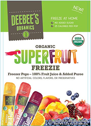 DeeBee s 100% Organics Super Fruit Freezie Frozen Juice Bars - Grape, Strawberry and Tropical Fruit Popsicles - Nut, Gluten and Dairy-Free, No Added Sugars - Vegan,Kosher and Non-GMO 30 Pack