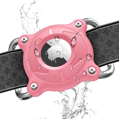 Wanme Funda para Apple Airtag, AirTag Perros Funda Collar, Protector de Collar para Gatos Airtag, Carcasa Dura Duradera y Resistente a Las Mordeduras, Fundas Protectora Impermeable (Rosa)