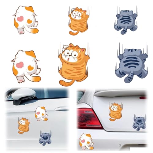 XENQITO 6 Pcs Stickers Voiture Chat Humour, Stickers Chat, Autocollants Pour Voiture Motif Chats