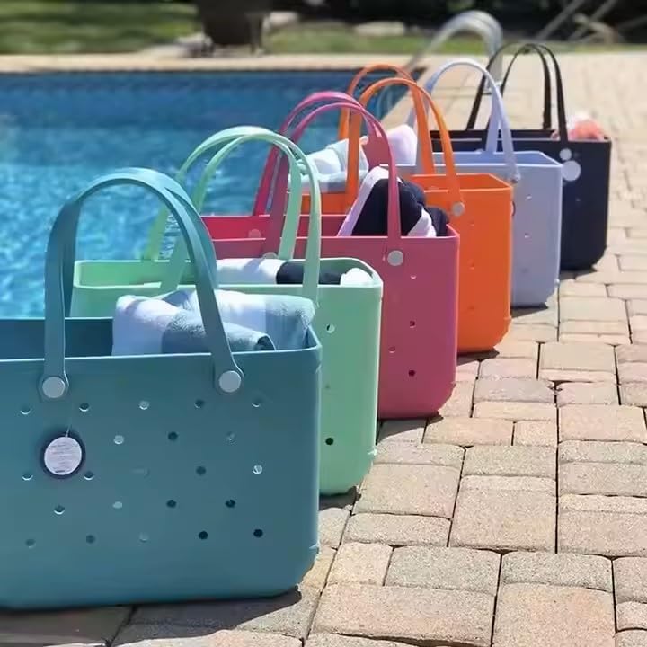 Lake Blue Rubber Beach Bag Beach Tote Bag - Rubber Tote Handbag Waterproof Bags for Women, Travel Totebags for Pool Sports - Image 2