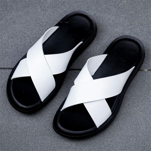 Mens Cross Slides Sandals Summer Leather Slipper Anti-Slip Comfortable Sandals4