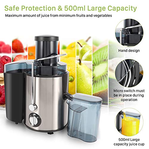 Extracteur de Jus 400W, Centrifugeuse à 2 Vitesses avec Large Bouche 500ml, Machine à Jus de Fruits et Légumes en Acier Inox – Image 3