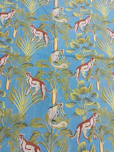 Image of Doraya Pure Cotton Dress Making Fabric Sanganeri Print Jaipuri Hand Block Printed Unstitched Dress Material for Women Blouse /Plazzo,Kurti /Lehenga Piece Womens 43 inch Inches Width (Blue 1, 3 Meter)