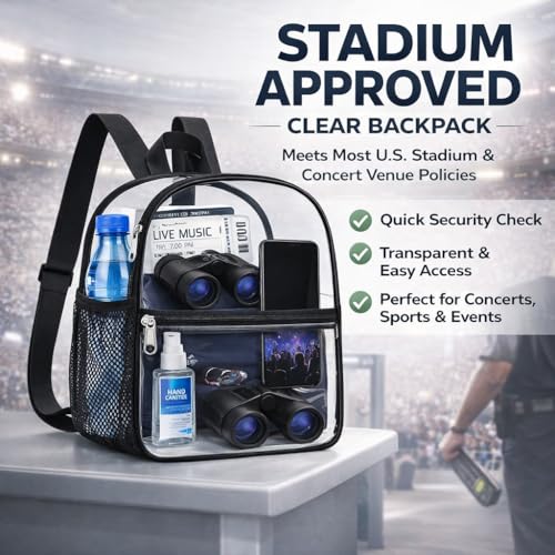 Image of Oraben Small Clear Backpack Stadium Approved 12X11x6, Waterproof Clear Bag Stadium Backpack for Concert Work Sport Event