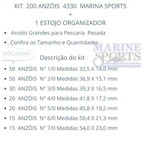 Anzol de Pesca Kit 200 Marine1/0,2/0, 3/0, 4/0, 5/0, 6/0,7/0