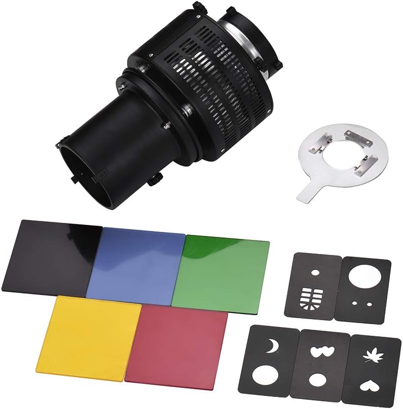 Conical Optical Snoot Kit of Mounting Spotlight, Lighting Accessory for Photo Studio with 5 Modeling Films and 5 Compatible Color Filters for Photography