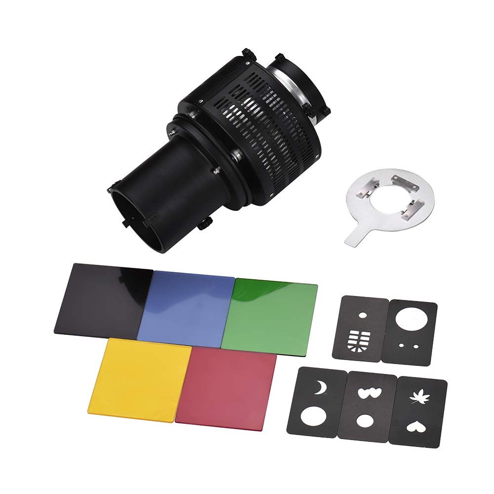Mount Spotlight Conical Optical Snoot Kit, Fotostudio-Beleuchtungszubehör mit 5 Modellierungsfilmen und 5 Farbfiltern, Kompatibel für die Fotografie