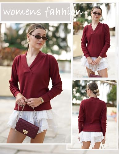 Image of Zeagoo Womens Sweaters Fall Fashion 2025 Long Sleeve Tops V Neck Business Casual Collared Knit Tunic Pullover Outfits