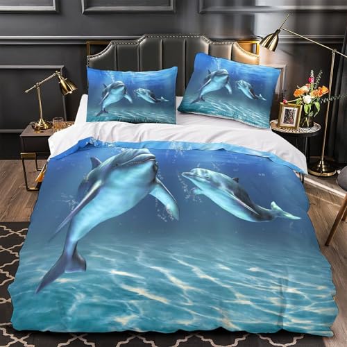 Parure de lit dauphin 3D King 220x240cm en microfibre avec housse de couette - 2