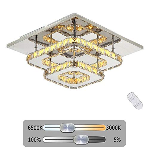 qudkdhs Lámpara de Techo de Cristal LED Cuadrada Cambio de Color, Control Remoto, Regulable, de Acero Inoxidable, para Pasillo, balcón, Dormitorio, Sala de Estar, Pasillo, dobl