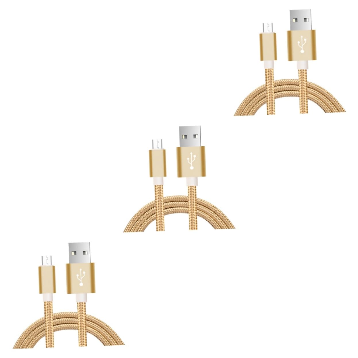 Gatuida 3pezzi Cavo Usb Nylon Intrecciato Da Cavo Di Ricarica Extra Resistente Per Smartphone e Tablet Alta Velocità Di Trasferimento Dati Colore Oro