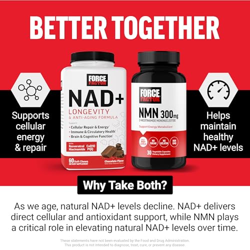 Image of Force Factor NMN Supplement, Nicotinamide Mononucleotide to Support Healthy Aging and Energy Metabolism, Boosts NAD+ Levels, No Gelatin, Non-GMO, 30 Vegetable Capsules