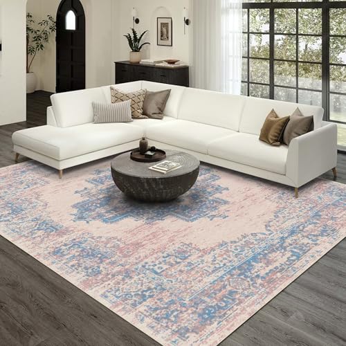 vivorug 3x5 Rug, Small Area Rug for Living Room, Bedroom, Kitchen, Machine Washable Non-Slip Throw Rug, Vintage Carpet for Entryway Nursery Coffee Table - Durable (Pink)