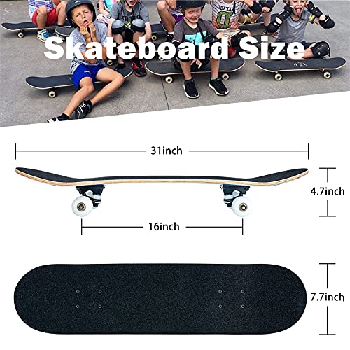 Skateboard, 31 x 8 inch compleet skateboard, 8-laags esdoorn houten dek dubbele trap standaard skateboards voor kinderen… - Afbeelding 7