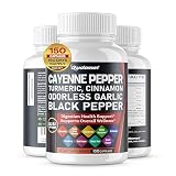 Cayenne Pepper Turmeric Odorless Garlic Cinnamon Fenugreek Citrus Bergamot Artichoke Blueberry Green Tea Black Pepper -150 Capsules