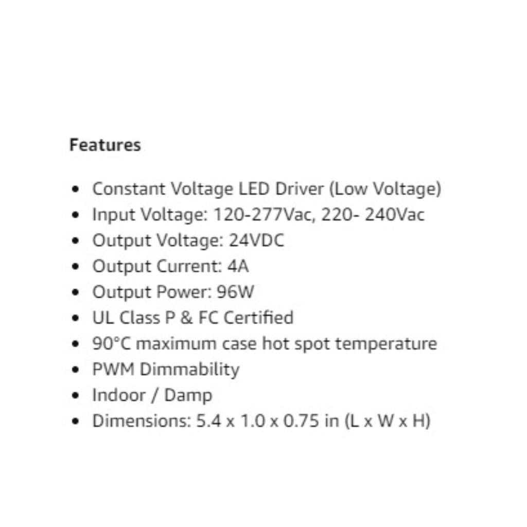 SIRS-E ERP VLM100W-24 Constant Voltage DC Power Compact LED Driver 24V 4A 96W UL Class P for LED Lights and Lighting