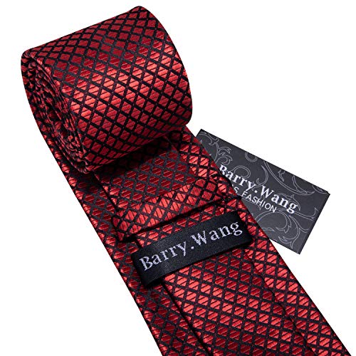 Image of Barry.Wang Classic Mens Ties Silk Necktie Pocket Square Cufflinks Set Woven Designer Wedding Business