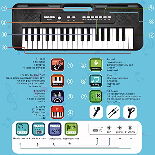 Clavier de Piano pour Enfants , 37 Touches de Piano pour Enfants, Piano Musical avec Microphone, Portable, éducatif, Noël, Cadeau d’anniversaire, Jouets pour 3 4 5 6 7 8 Ans, Filles, Garçons(Noir) - Les Beatles, Paul McCartney, John Lennon, RIngo Starr, George Harrison Clavier de Piano pour Enfants , 37 Touches de Piano pour Enfants, Piano Musical avec Microphone, Portable, éducatif, Noël, Cadeau d'anniversaire, Jouets pour 3 4 5 6 7 8 Ans, Filles, Garçons(Noir) – Image 6
