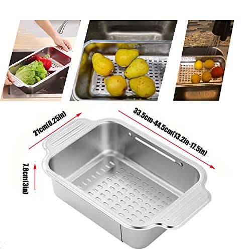Stainless Steel Colander Drain Basket,Vegoran Over The Sink Colander Strainer Basket,Collapsible Colander Fruits And Vegetables Drain Basket Adjustable Strainer Sink Washing Basket #TOP2