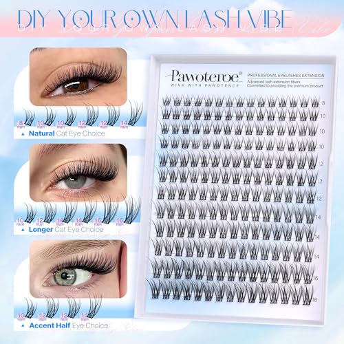 Image of Pawotence Lash Clusters Kit Wispy Lash Extension Kit Natural 180pcs Cluster Eyelash Extensions Kit Individual Lashes 8-16mm Eyelash Clusters Kit with Lash Cluster Bond Seal and Lash Tweezers