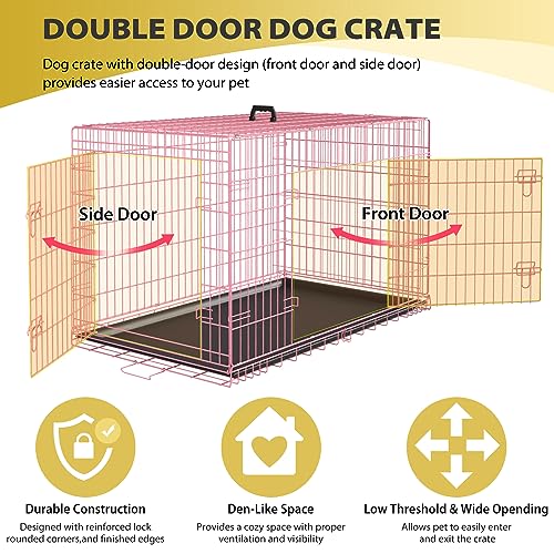 Image of BestPet | Dog Crate | 48 inch | Pink | Foldable Metal Kennel with Double Doors