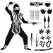 Silver Ninja Deluxe Costume Set with Ninja Foam Accessories Toys for Kids Kung Fu Outfit Halloween Ideas(Medium (7-9))