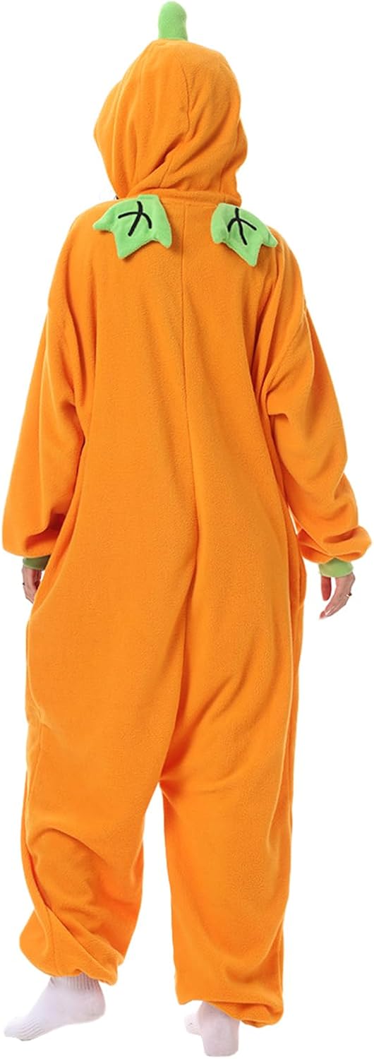 Adult Pumpkin Onesie Costume Pajamas Halloween Cosplay Animal Plush Homewear Unisex Sleepwear Jumpsuit for Men Women