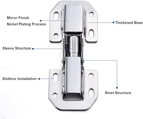 Miniatura 7 de Qrity Paquete de 2 bisagras ocultas para puerta de armario de cocina, no requiere ranuras, fácil de instalar