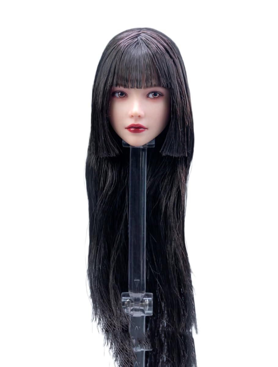 1/6 Scale Female Head Sculpt,Beauty Girl Planted Hair Head Carving for 12inch Female PH TBL JO Action Figure Body Collection (A)