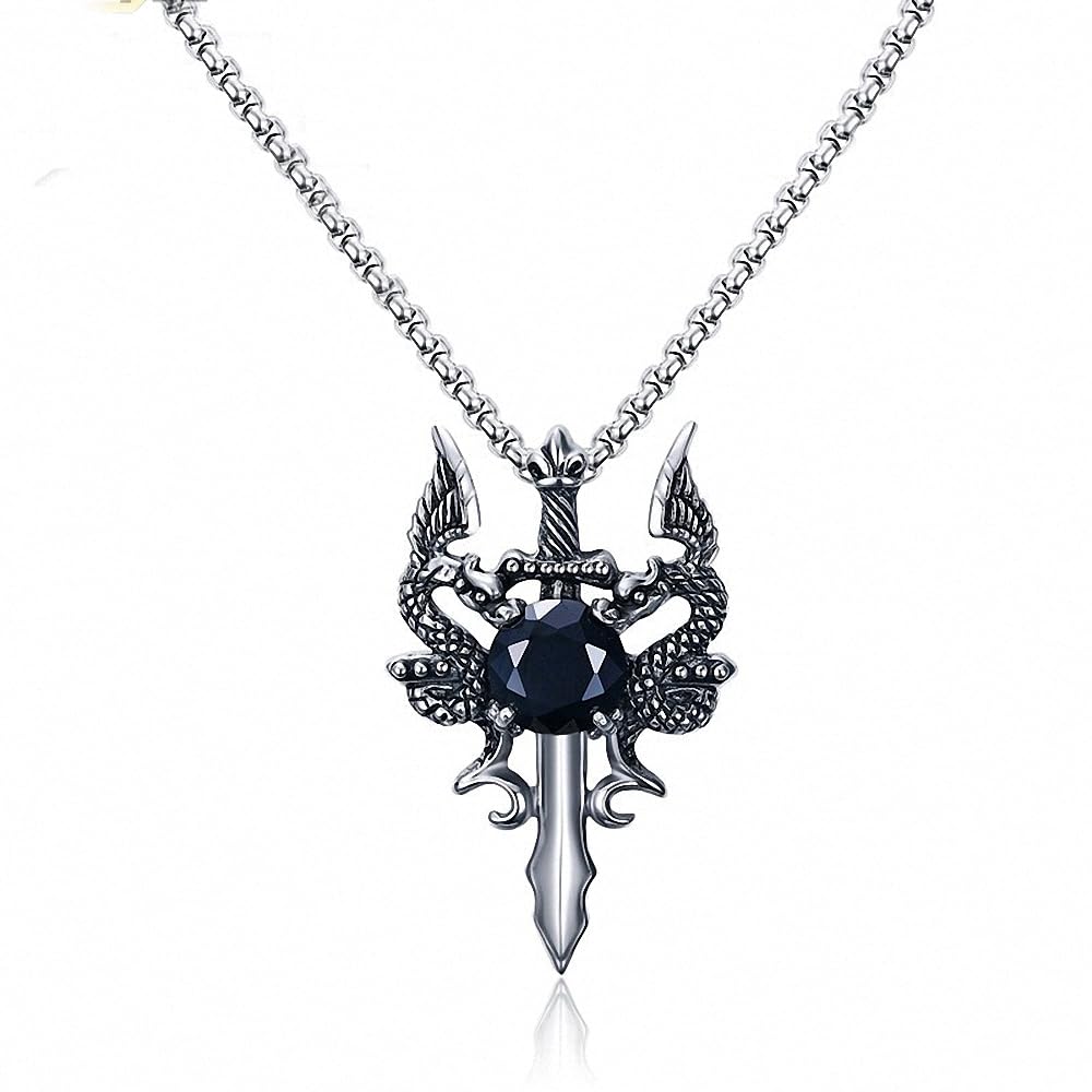 Asma Jewel House Stainless Steel Necklace with Zircon Dragon Sword Pendant for Men and Boys - Stylish and Durable Accessory (B07BY9YWVW) Amazon Price History, Amazon Price Tracker
