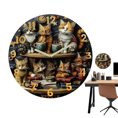 Horloge chat vintage silencieuse pour stopper les tics tacs stressants sur l etagere en bois - 2