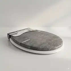 Assento Sanitário Almofadado Marmorizado, 36 x 41 cm, com Tampa, Espuma e Revestimento em Vinil (Cinza)