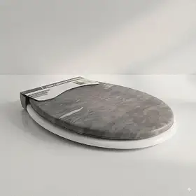 Assento Sanitário Almofadado Marmorizado, 36 x 41 cm, com Tampa, Espuma e Revestimento em Vinil (Cinza)