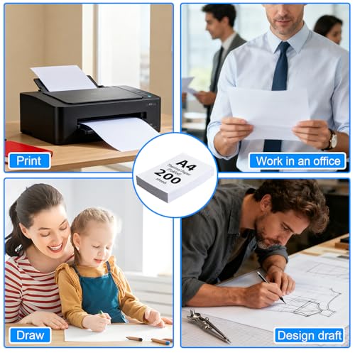 (200 Blatt) Thermopapier A4, Schnelltrocknendes Thermopapier A4, 210 x 297mm Kompatibel mit den Meisten Thermodruckern,BPA-freiThermodrucker Papier für Dokumente, Webseiten & Fotos (200)