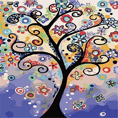 Broderie diamant kit complet 40x50cm avec toile canevas arbre de couleurs pour adulte et enfant
