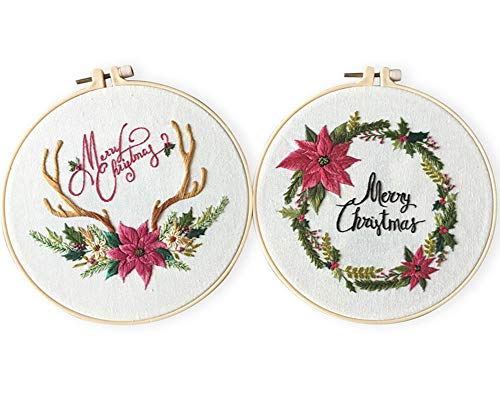 Embroidery Kit Antler and Flowers Christmas Ornaments Awesocrafts Full Range of Embroidery Starter Kits for Beginners Adults Kids DIY Handmade Easy Patterns (2 Pack)