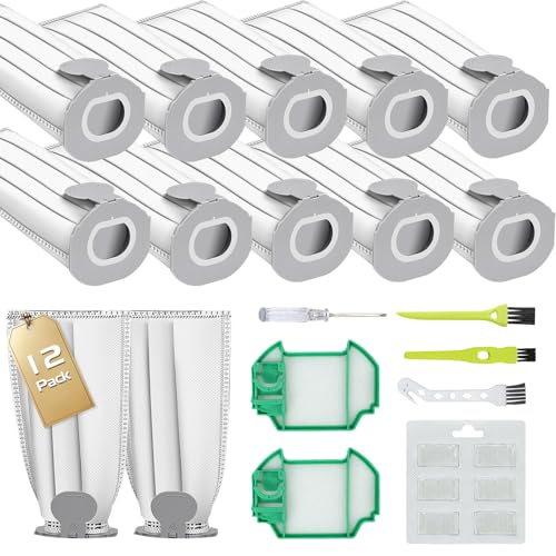 Aiuuee 12 Vacuum Cleaner Bags for Vorwerk Kobold VK7 VK7S FP7 FP7S, 12 Filter Bags VK7 Bags + 2 Motor Filters + 3 Brushes + 1 Screwdriver + 6 Fragrance Chips, Accessories for VK7 FP7