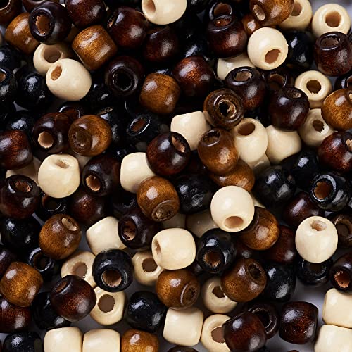 Craftdady 400Pcs Large Hole Wood Beads Dreadlock Hair Braid Beads 4 Colors Oval Barrel European Wooden Spacers for Macrame Bracelet Making Hole: 3~5mm - Image 2