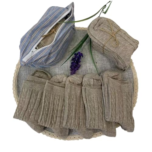 Hemp Organic Linen Crew Socks, Light Gray, Cable Knit, Casual Comfort, 5 Pack