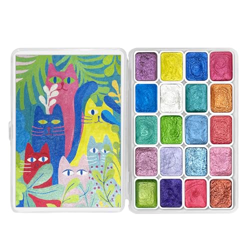 CraftyManor Mini Forestry Shifting Watercolor Painting Set, 20 Color Shifting Watercolor Paint Set, Shimmer Metallic Watercolor Paints Set, Glitter Watercolor Paint, Solid, Matisse Style