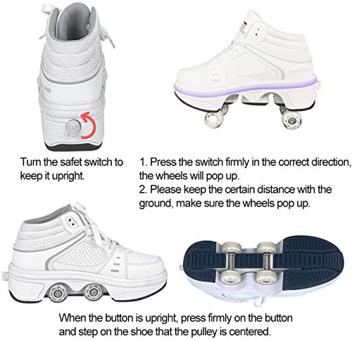 Roller Shoes Girls Boys Wheel Shoes Kids Quad Roller Skates Shoes Led Light Up Shoes 2 In 1 Parkour Shoes/Outdoor Rollers,33Eu #TOP5