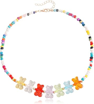Gummy Bear Acrylic Pendant Necklace Stainless Steel Funny Colorful Cartoon Resin Candy Color Sweet Small Bear Animal Lightweight Chain Necklace for Women Birthday Party Fashion Jewelry Gifts