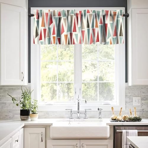 Image of Mid Century Modern Window Valance Curtain, Vintage Retro Stars Abstract Boomerang Pattern Window Valances Treatments for Kitchen Living Room Cafe Decor 54'x18', 1 Panel