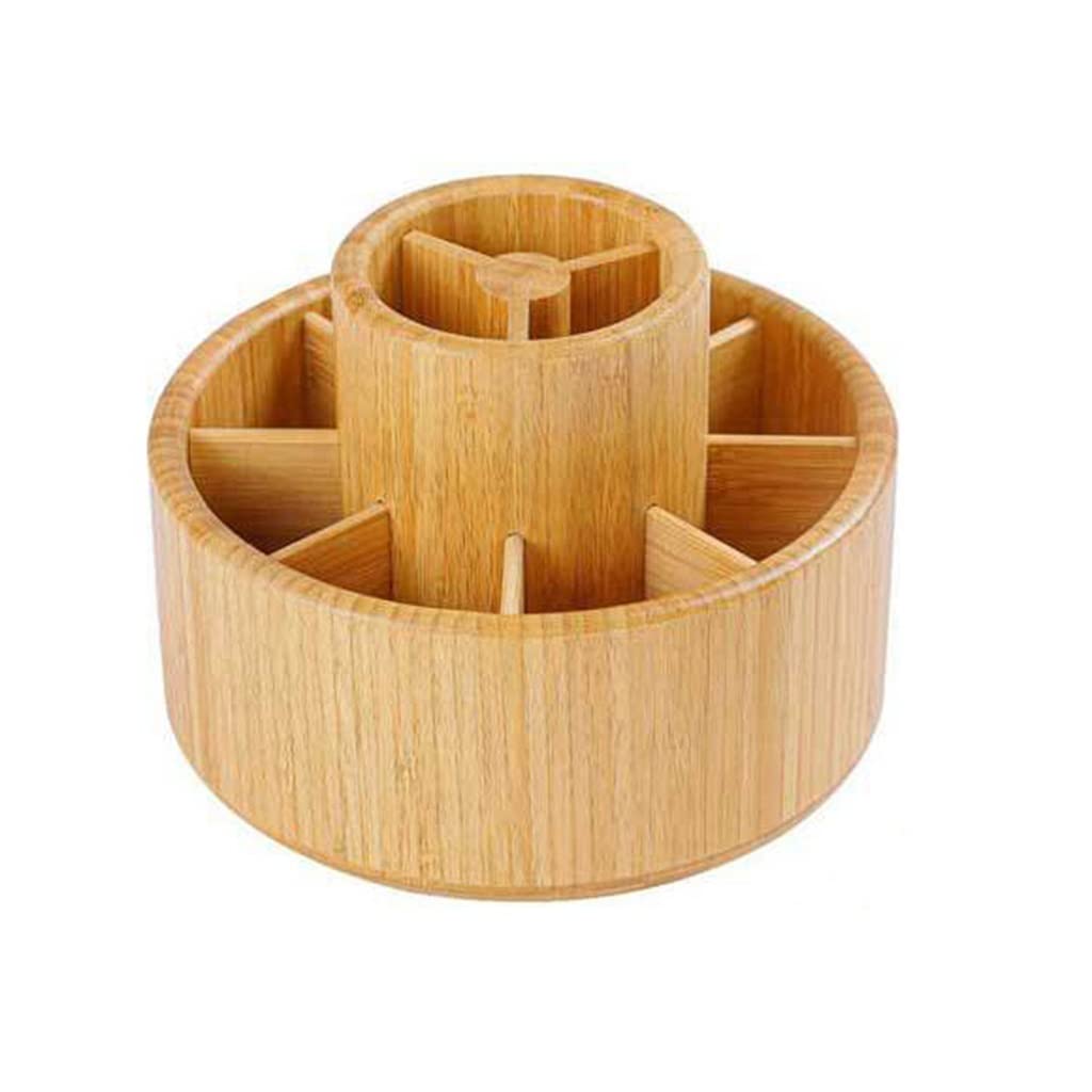 Portalápices de bambú y madera, recipiente de almacenamiento de cepillo giratorio, caja de almacenamiento de Control remoto de escritorio, almacenamiento de herramientas for uñas